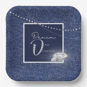 Assiettes En Carton Denim et diamants Plaque de papier