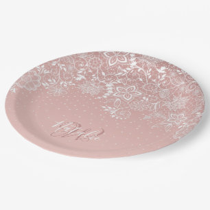 Assiettes En Carton Dentelle blanche élégante florale et conception 