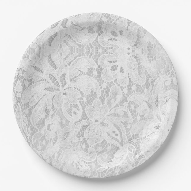 Assiettes En Carton Dentelle blanche tombante (Devant)