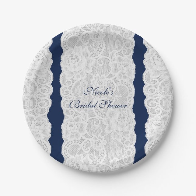 Assiettes En Carton Dentelle Bleue & Blanc Lumineuse Élégante Parti Ru (Devant)