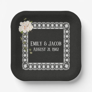 Assiettes En Carton Dentelle carré En Cuir Noir