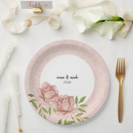 Assiettes En Carton Dentelle d'aquarelle violette douce Rose