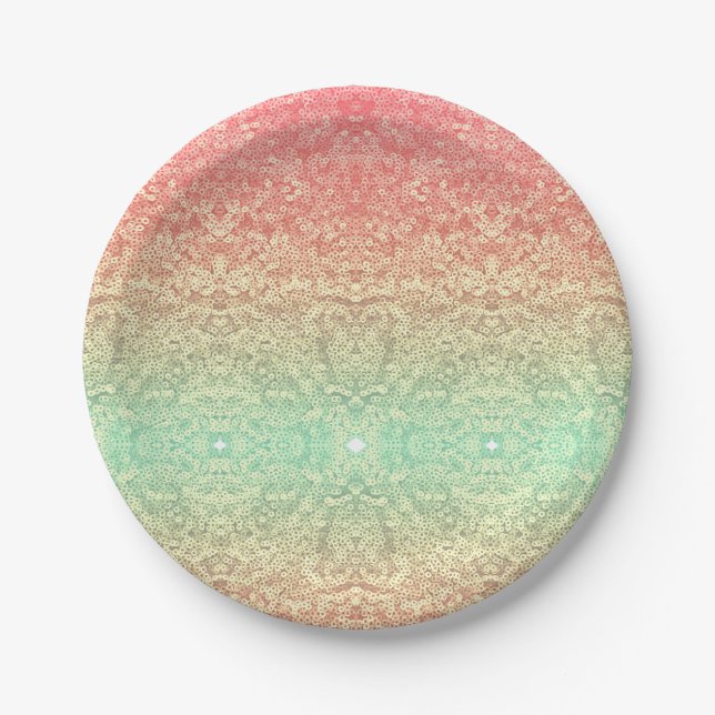 Assiettes En Carton Dentelle de séquence motif ombre rose or vert (Devant)