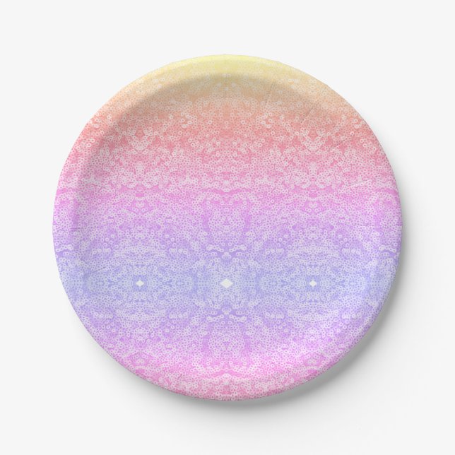 Assiettes En Carton Dentelle de séquence motif ombre rose or violet (Devant)