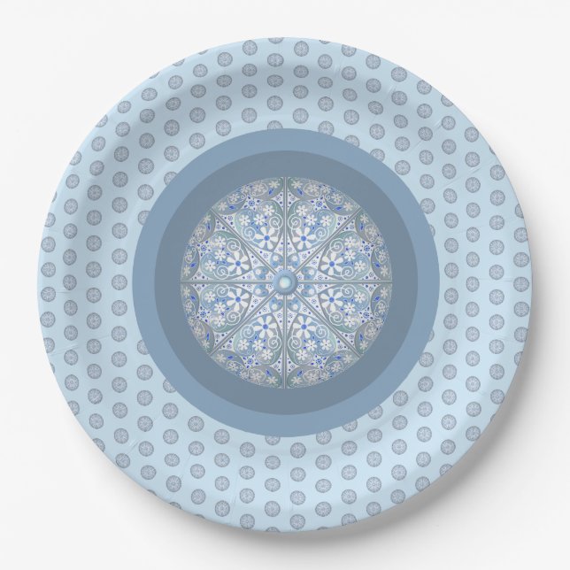 Assiettes En Carton Dentelle en céramique bleu clair (Devant)