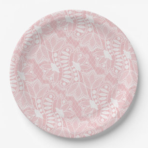 Assiettes En Carton Dentelle Fleurie Rose
