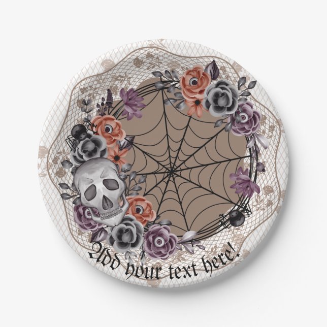 Assiettes En Carton Dentelle florale inspirée du gothique d'Halloween (Devant)