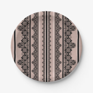 Assiettes En Carton Dentelle noire, ajourée, arrière - plan marron, be