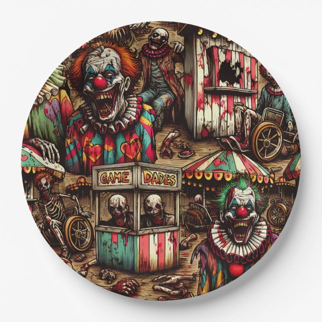 Assiettes En Carton Déplaisant Clown Carnaval Zombie Halloween (Devant)