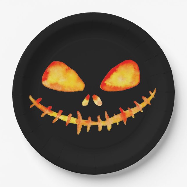 Assiettes En Carton Déplaisant visage de la lanterne Jack O' (Devant)