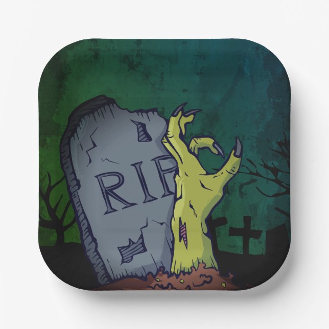 Assiettes En Carton Déplaisante Fête d'Halloween Zombie Grave Mains (Recto)