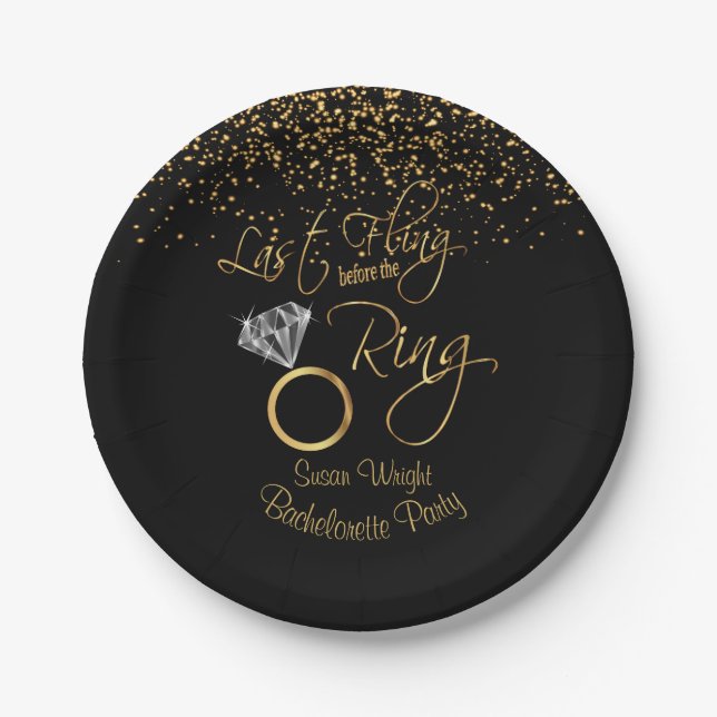 Assiettes En Carton Dernier Fling - Bachelorette - Or ⭐ ⭐ ⭐ ⭐ (Devant)