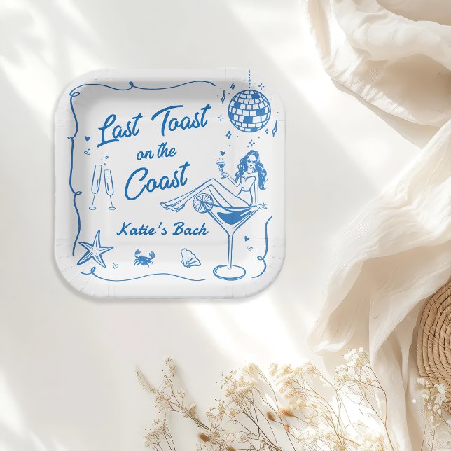 Assiettes En Carton Dernier Toast Coast Beach Blue Bachelorette Party (Créateur téléchargé)