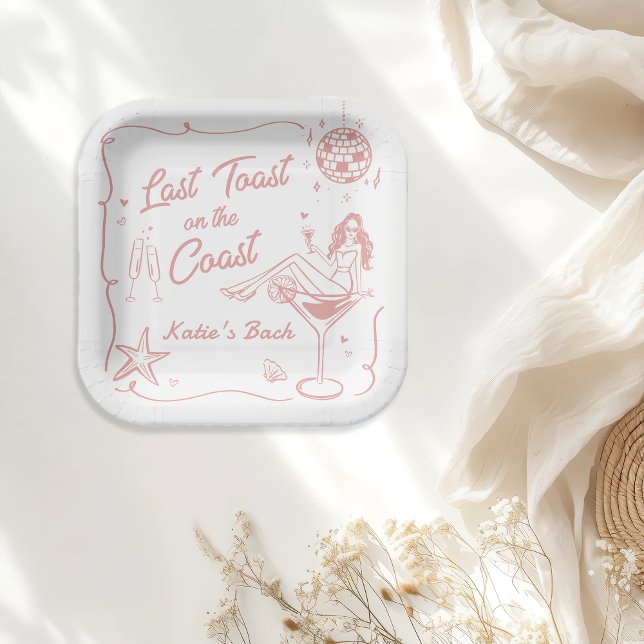 Assiettes En Carton Dernier Toast Coast Beach Pink Bachelorette Party (Créateur téléchargé)
