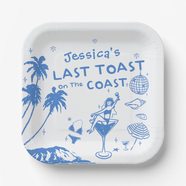 Assiettes En Carton Dernier Toast Coast en Whimsical Bachelorette (Recto)