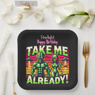 Assiettes En Carton Des aliens attendent dans un dessein cosmique !