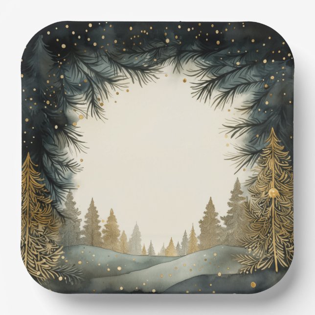 Assiettes En Carton Des arbres de vacances étincelants (Recto)
