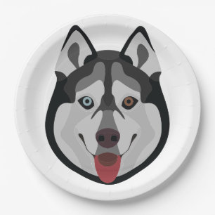 Assiettes En Carton Des chiens d'illustrations face à Siberian Husky