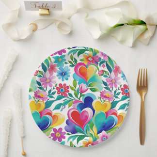 Assiettes En Carton Des Coeurs Et Des Fleurs Ravissants