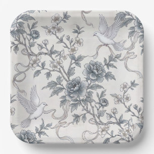 Assiettes En Carton Des colombes et des fleurs de pivoine avec des rub
