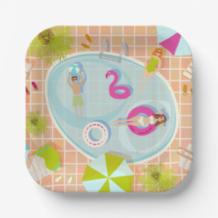 Assiettes En Carton Des filles et des garçons du bikini jouant au jeu 
