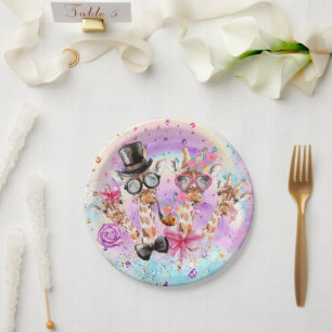 Assiettes En Carton Des girafes d'Imaginaire amusantes dans les nuages