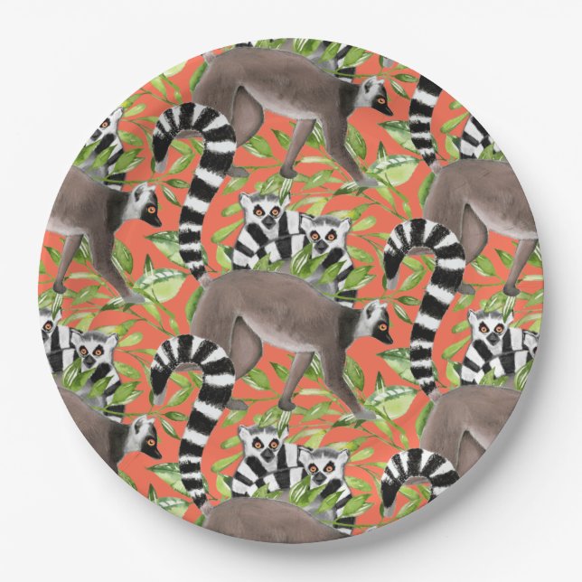 Assiettes En Carton Des lémuriens de Madagascar à la ceinture dans la  (Devant)