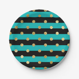 Assiettes En Carton Des rayures turquoise avec fête d'anniversaire Poi