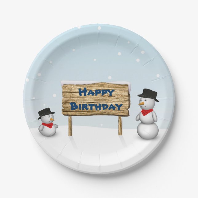 Assiettes En Carton Des Snowmen mignons souhaitant un joyeux anniversa (Devant)