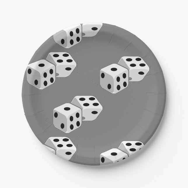 Assiettes En Carton Dés sur motif gris (Devant)