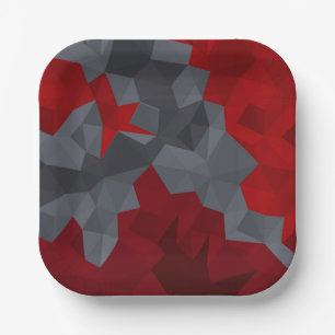 Assiettes En Carton Des triangles gris, rouges disposés aléatoirement.