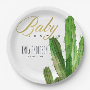 ASSIETTES EN CARTON DÉSERT CACTUS FOLIAGE BABY SHOWER D'EAU COULEUR