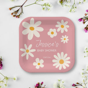 Assiettes En Carton Desert daisy boho rose rétro baby shower personnal