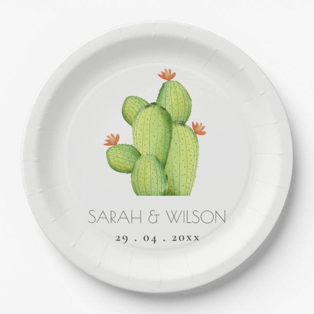 ASSIETTES EN CARTON DÉSERT D'EAU VERTE MONOGRAMME DE FLEURS CACTUS (Devant)