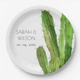 ASSIETTES EN CARTON DÉSERT VERT MODERNE CACTUS FOLIAGE EAU COULEUR