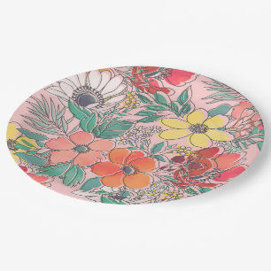 Assiettes En Carton Design à motif floral rose mignon