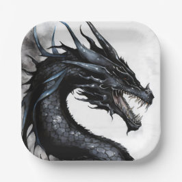 Assiettes En Carton Design d'aquarelle de dragon noir