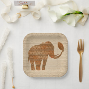 Assiettes En Carton Design d'art tribal des éléphants