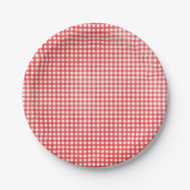 Assiettes En Carton design défraîchi rouge et blanc en vichy (Devant)