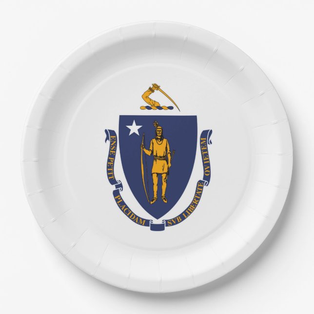 Assiettes En Carton Design du drapeau d'État du Massachusetts (Devant)