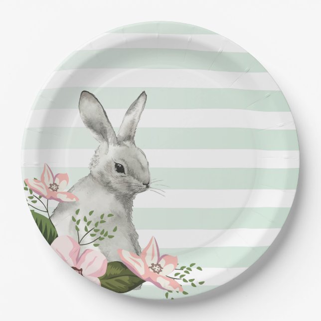 Assiettes En Carton Design élégant à rayures Bunny (Devant)