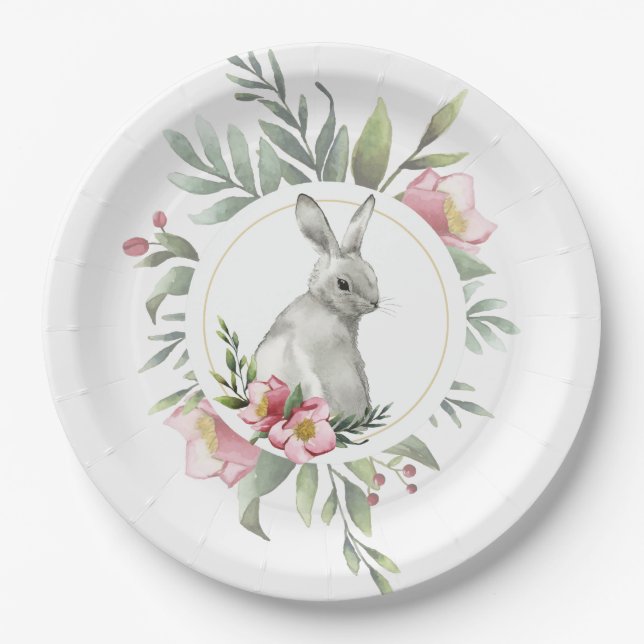 Assiettes En Carton Design floral élégant Bunny (Devant)