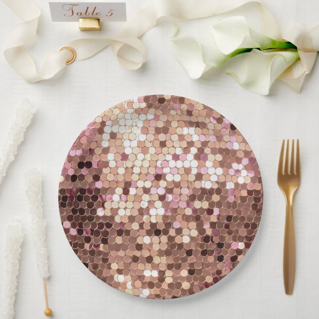 Assiettes En Carton Design Glam Rose Gold Blush Pink Confetti (Mariage)