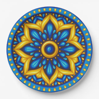 Assiettes En Carton Design mexicain bleu et jaune