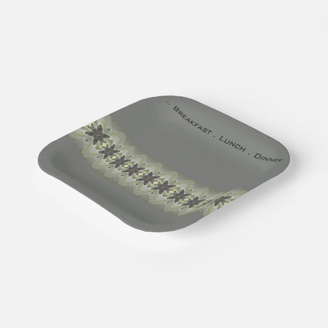 Assiettes En Carton Designer Floral Accenté Grey Carré (Angulaire)