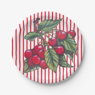 Assiettes En Carton Dessert d'été blanc fraichement rouge cerise