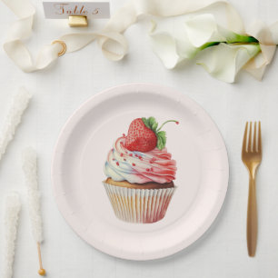 Assiettes En Carton Dessert sucré à la fraise Cupcake
