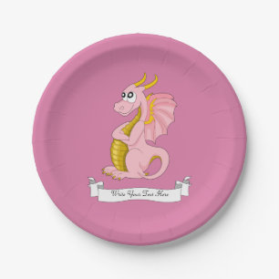Assiettes En Carton Dessin animé de dragon rose