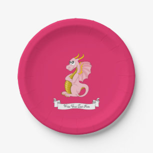 Assiettes En Carton Dessin animé de dragon rose