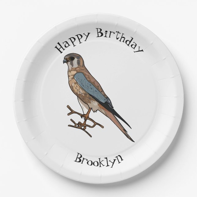 Assiettes En Carton dessin animé d'oiseau-kestrel américain (Devant)